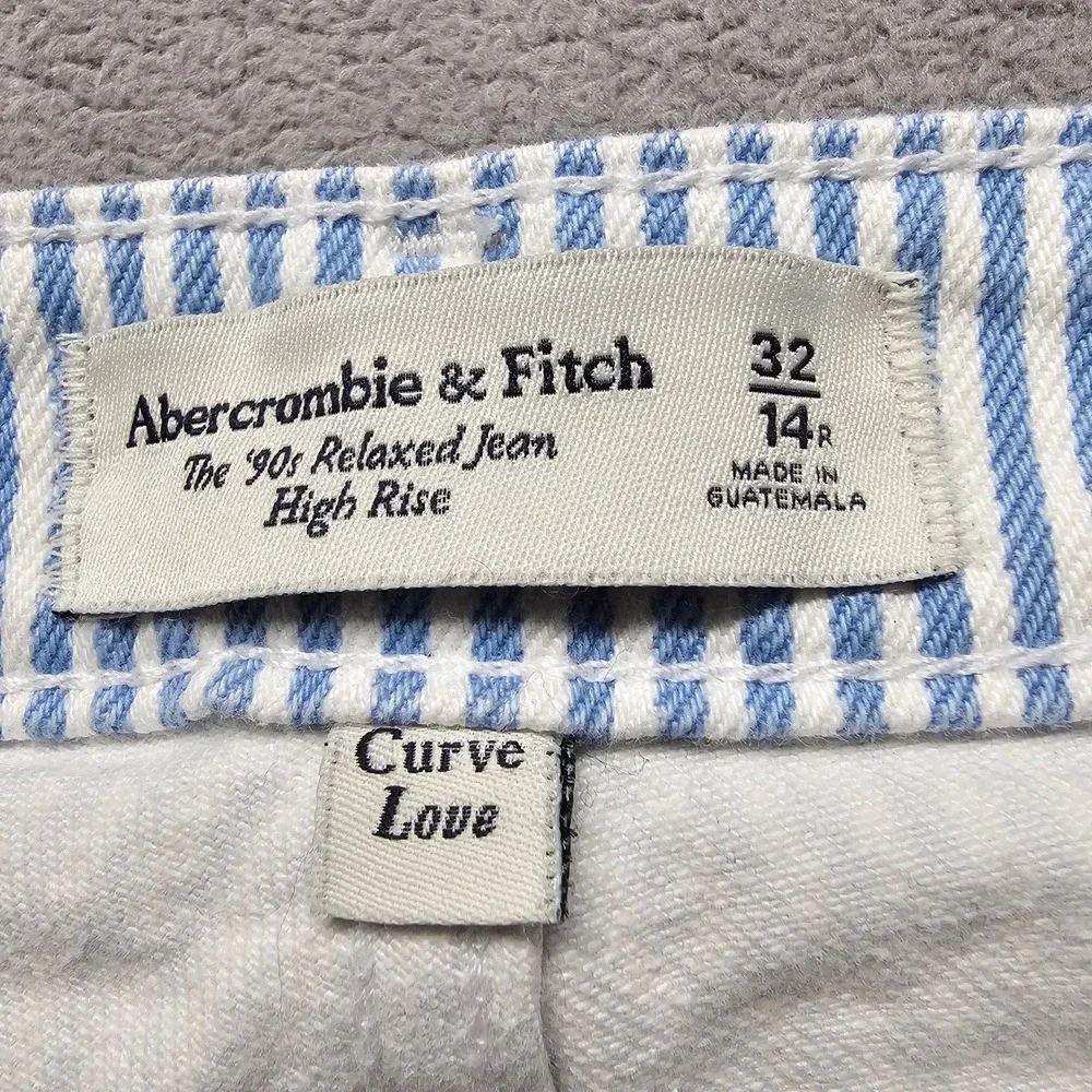 Abercrombie & Fitch 90s Relaxed Jean Womens 32 14R Blue White Striped Curve Love